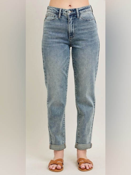 Judy Blue Denim - Judy Blue Light Blue Boyfriend Jeans High Waist Vintage Wash Double Cuff 20W NWT